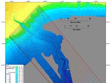 Image of tracklines and area being covered by the Hudson Canyon expedition.