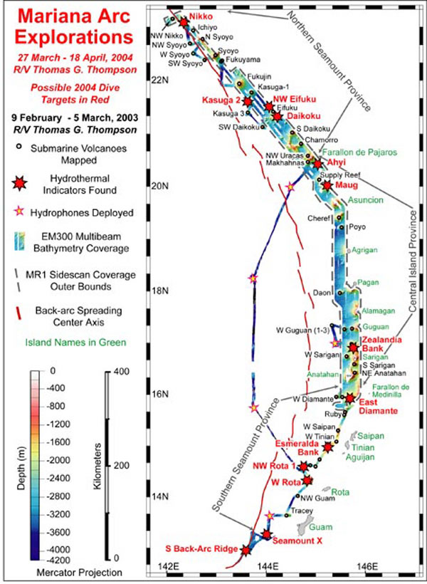 Mariana Island Arc volcanoes exploration map