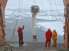 An operational multi-net used to collect zooplankton samples from different depths in the water column.