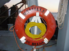 A life ring on board this research vessel in a country I call Melville.