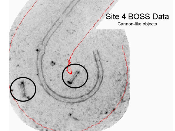 On another part of the Cerberus site the Bluefin 12 BOSS AUV detected two more buried objects similar to the other cannon found on the shipwreck.