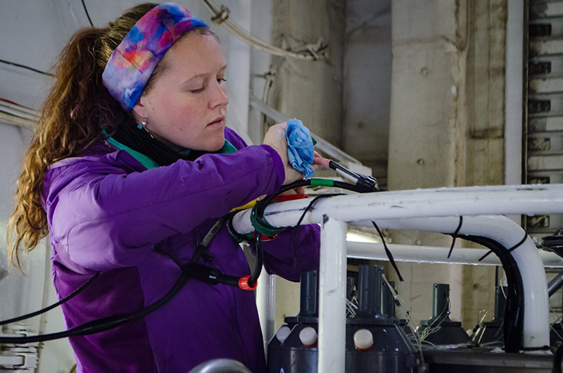 After working on her instrument on the CTD, Jessica Pretty enjoys doing yoga to wind down.