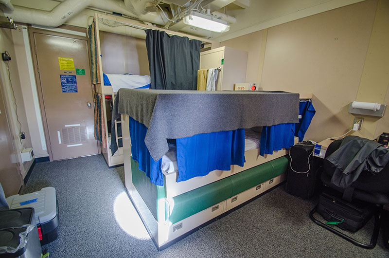 The staterooms on the U.S. Coast Guard Cutter Healy are quite spacious with enough storage for all three occupants in each room.