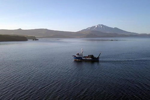 The RV Norseman II in Kiska Harbor.