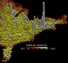 Population density of the eastern United States