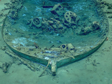 BOEM Wreck Site 15377 Bow Section with Hawes Pipes, Windlass, and Stove Visible