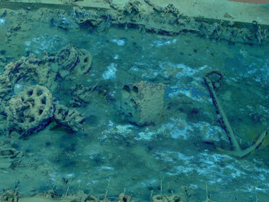 BOEM Wreck Site 15377 windlass, stove, and sheet anchor.