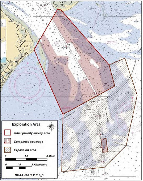 Exploration area encompassing shoals at entrance to Port Royal Sound.