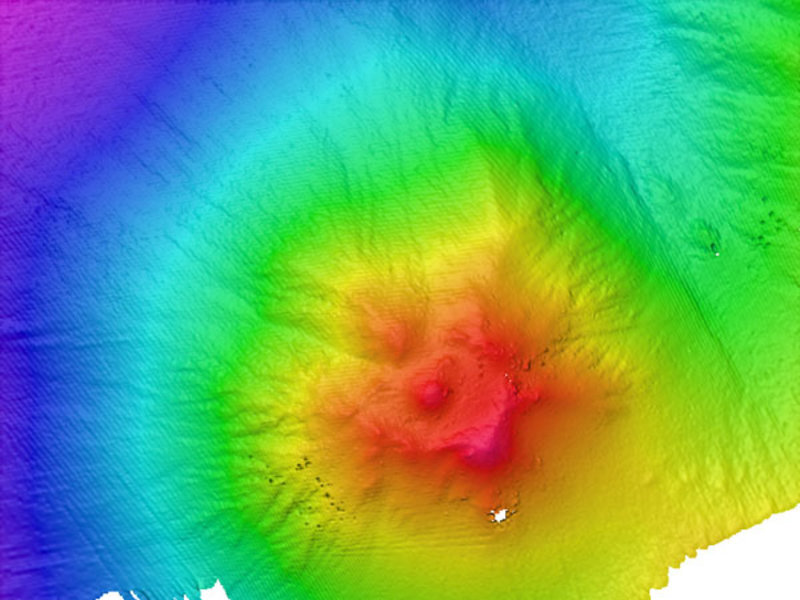 Multibeam map of the Naung site using 20m grid cell size. Personnel used this map to plan the ROV dive.