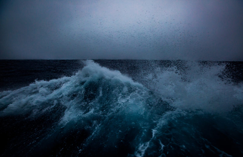 The ship hits a large swell during a weather day spent mapping.