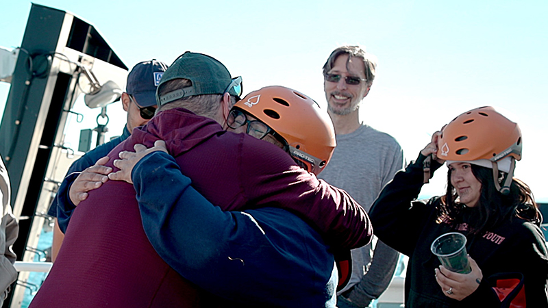 Mia and Keli Lopez saying their goodbyes and wrapping-up their adventure on NOAA Ship Okeanos Explorer.